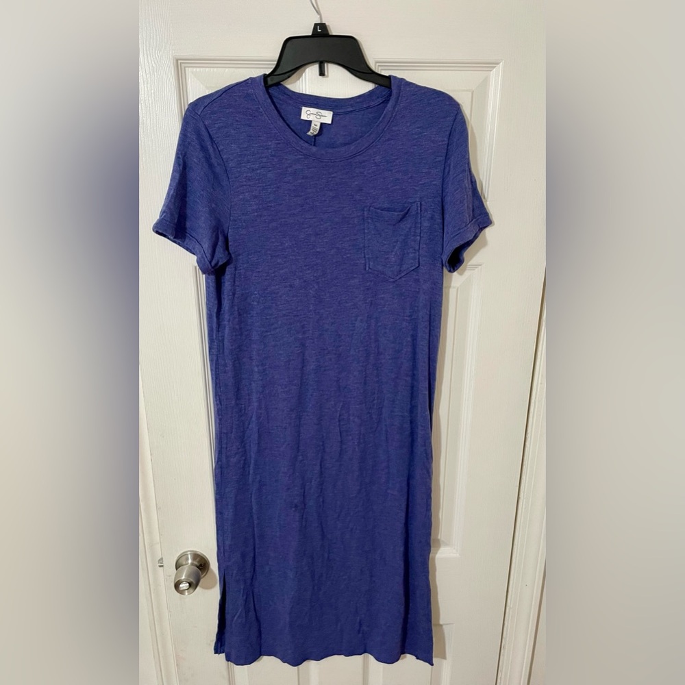 Jessica Simpson Womens Blue Violet CrewNeck Short Sleeve Midi T Shirt Dress Sz M